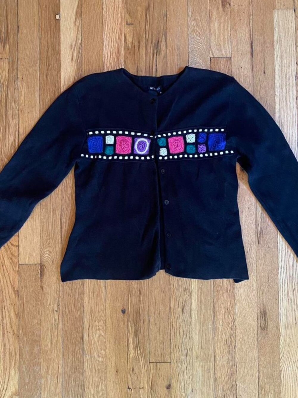 NY Based Black Cardigan w/ Crochet Details